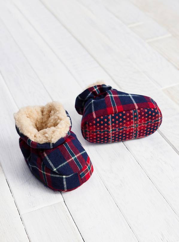 Red Tartan Bootie Slippers  3-6 months